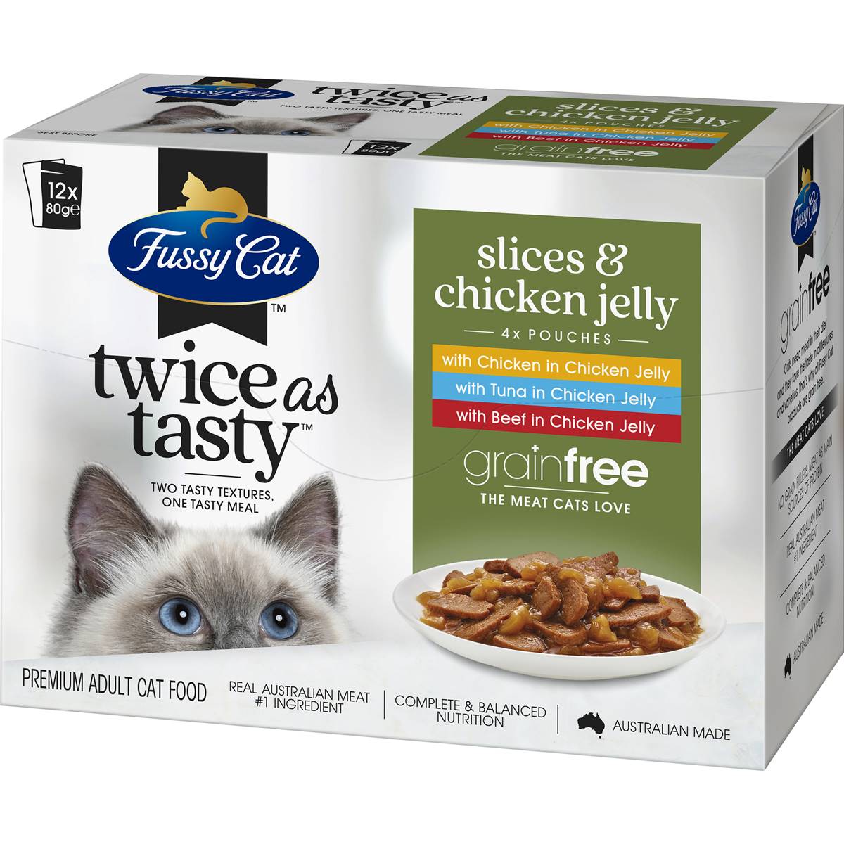 Fussy Cat Grain Free Adult Wet Cat Food Slices & Chicken Jelly 80g X 12 