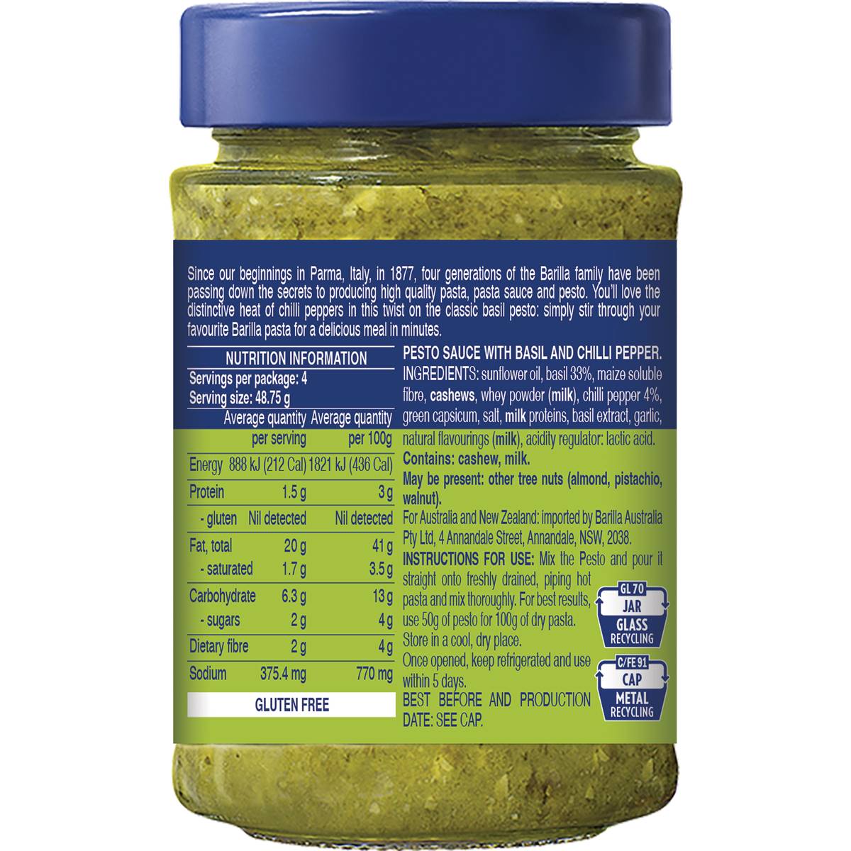 Barilla Pesto Basil With Chilli 190g Woolworths