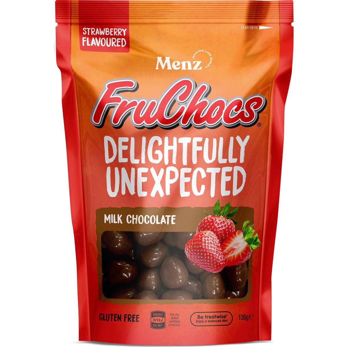 Menz Fruchocs Strawberry Flavoured Milk Chocolate 135g Woolworths