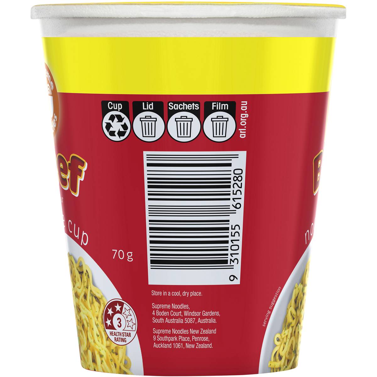 Supreme Noodles Cup Beef Flavour 70g Woolworths