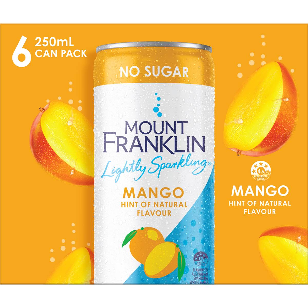 Mount Franklin Lightly Sparkling Water Mango Flavour Cans 250ml X 6