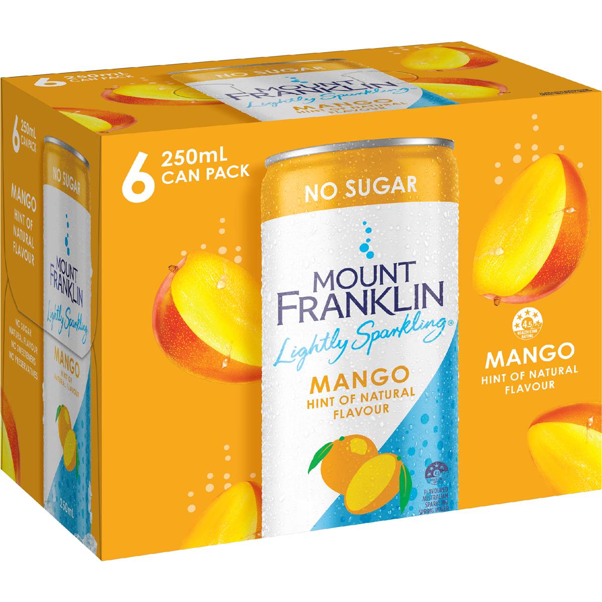 Mount Franklin Lightly Sparkling Water Mango Flavour Cans 250ml X 6 Pack Woolworths