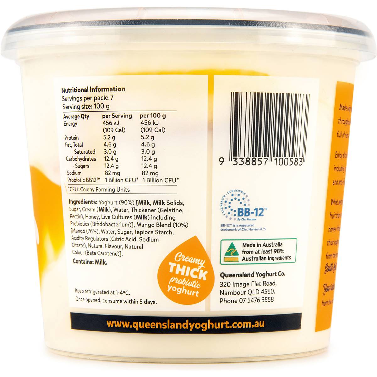 Queensland Yoghurt Co Mango Yoghurt Tub 700g 