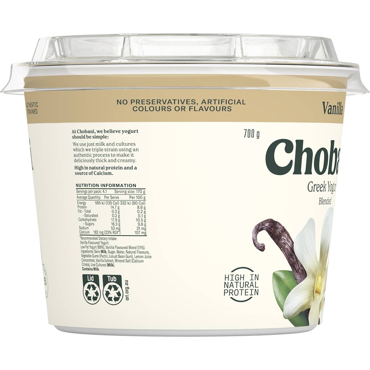 Chobani Vanilla Greek Yoghurt Tub 700g Woolworths