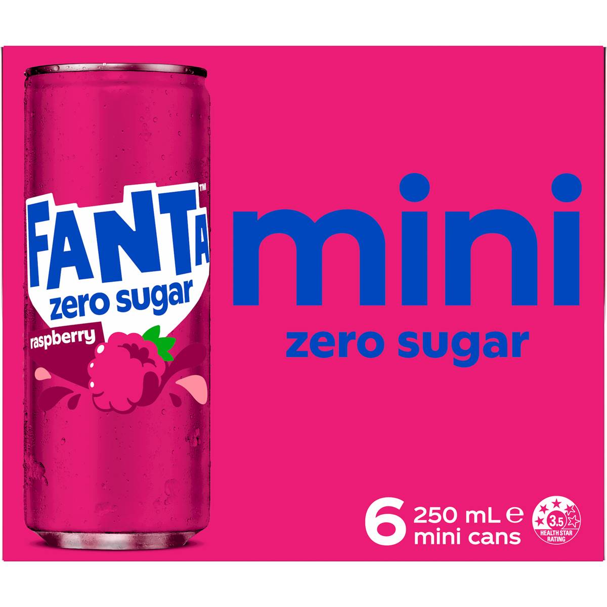 Fanta Raspberry Zero Sugar Soft Drink Mini Cans 250ml X 6 Pack | Woolworths