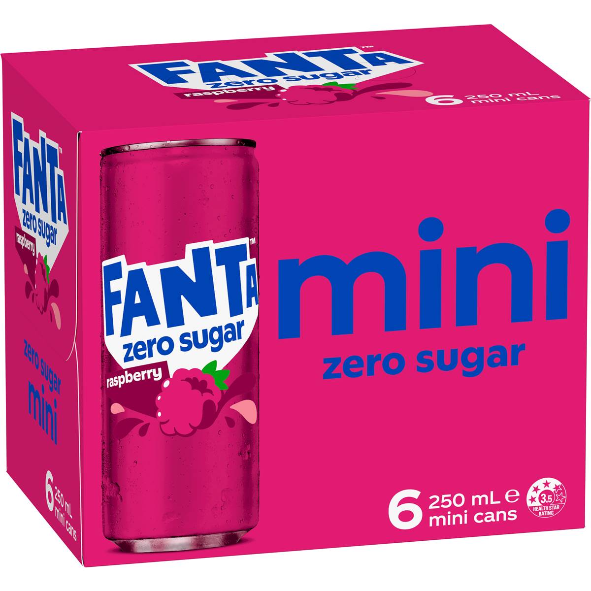 Fanta Raspberry Zero Sugar Soft Drink Mini Cans 250ml X 6 Pack | Woolworths