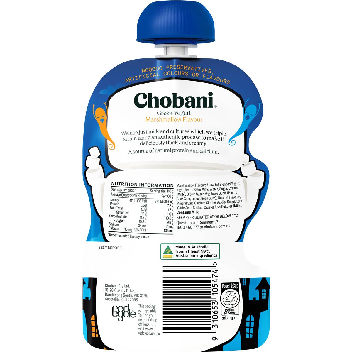 Chobani Halloween Greek Yoghurt Marshmallow Pouch 110g Woolworths
