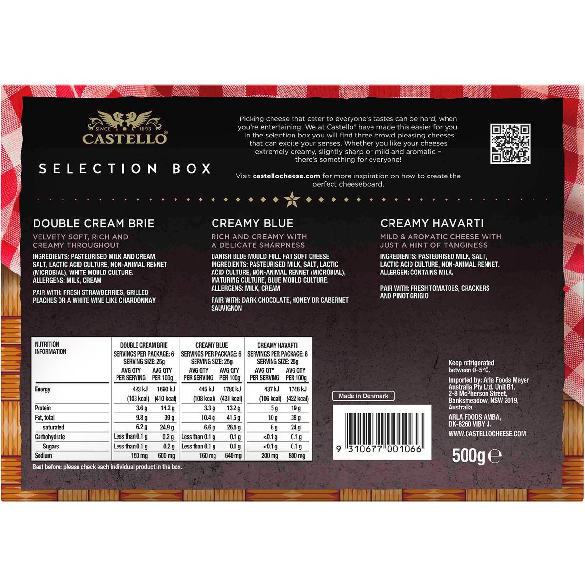 Castello Cheese Selection Box Brie, Blue & Havarti 500g Woolworths