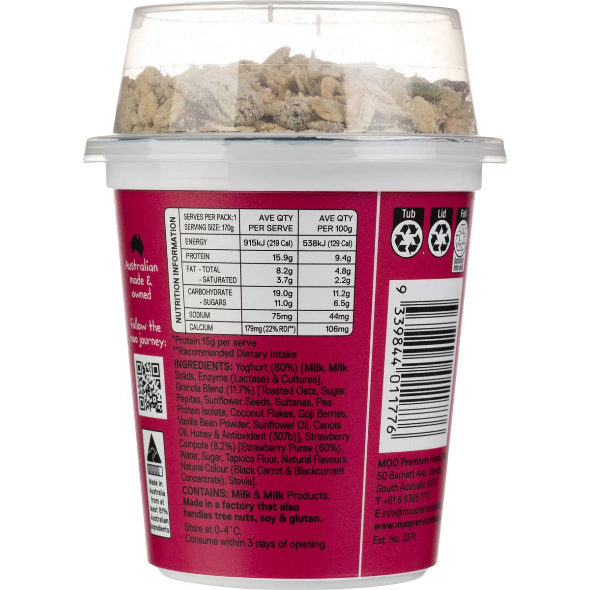 Moo Greek Style Yoghurt & Granola Strawberry 170g Woolworths