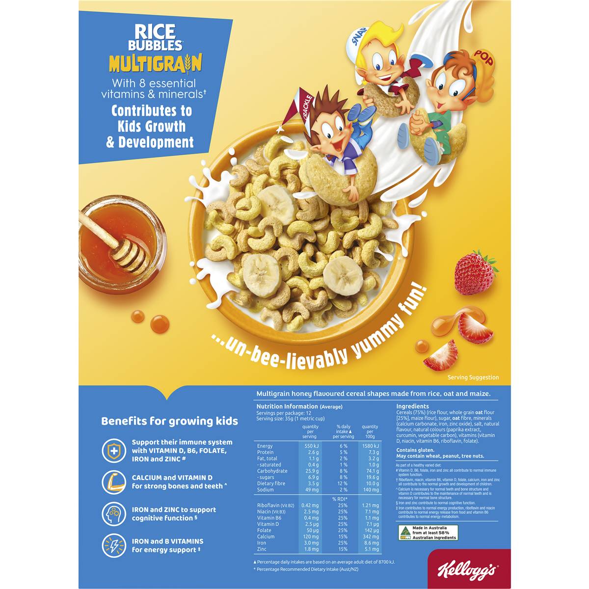 Kelloggs Rice Bubbles Multigrain Honey Flavour Breakfast Cereal 450g Woolworths 6962