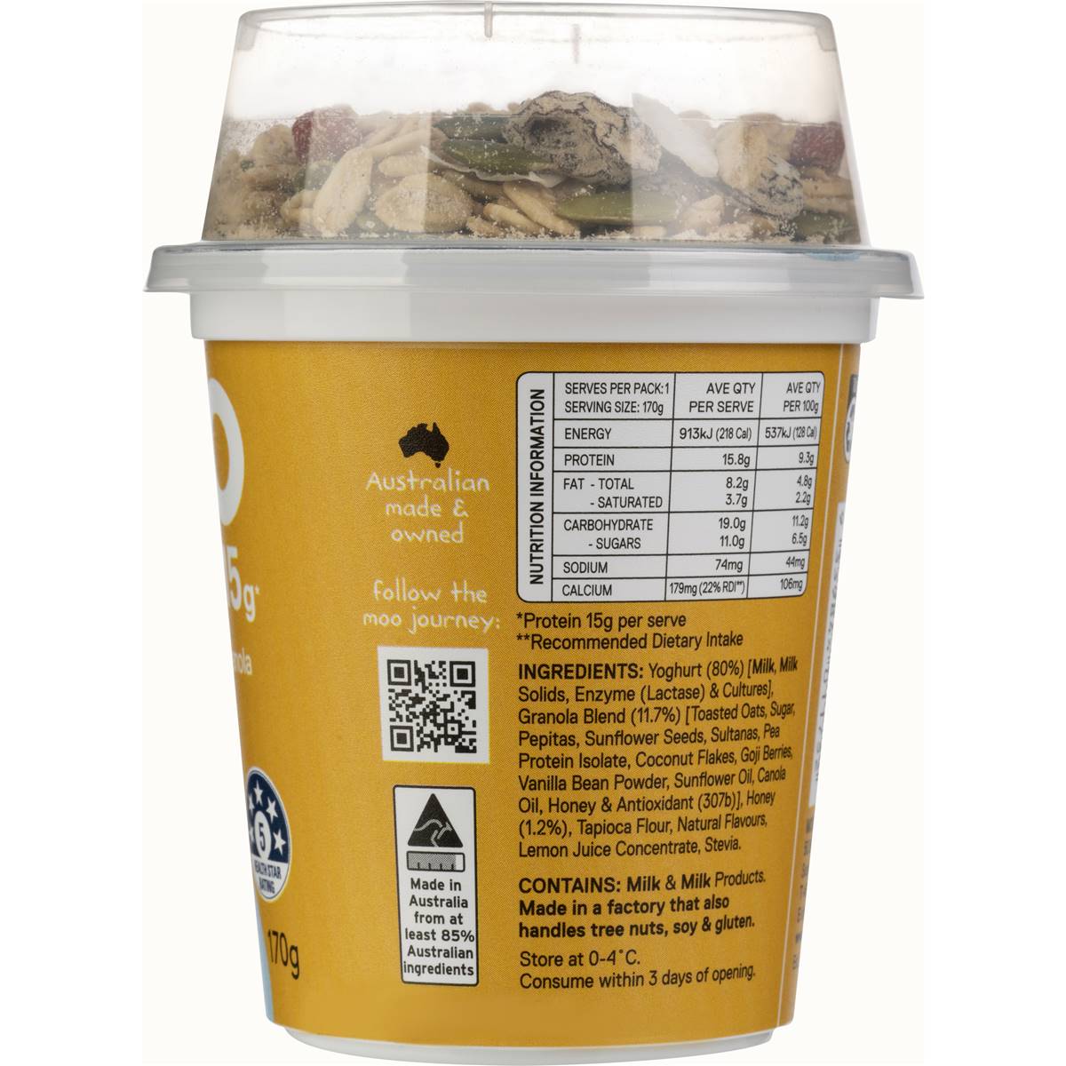 Moo Greek Style Yoghurt & Granola Honey 170g Woolworths