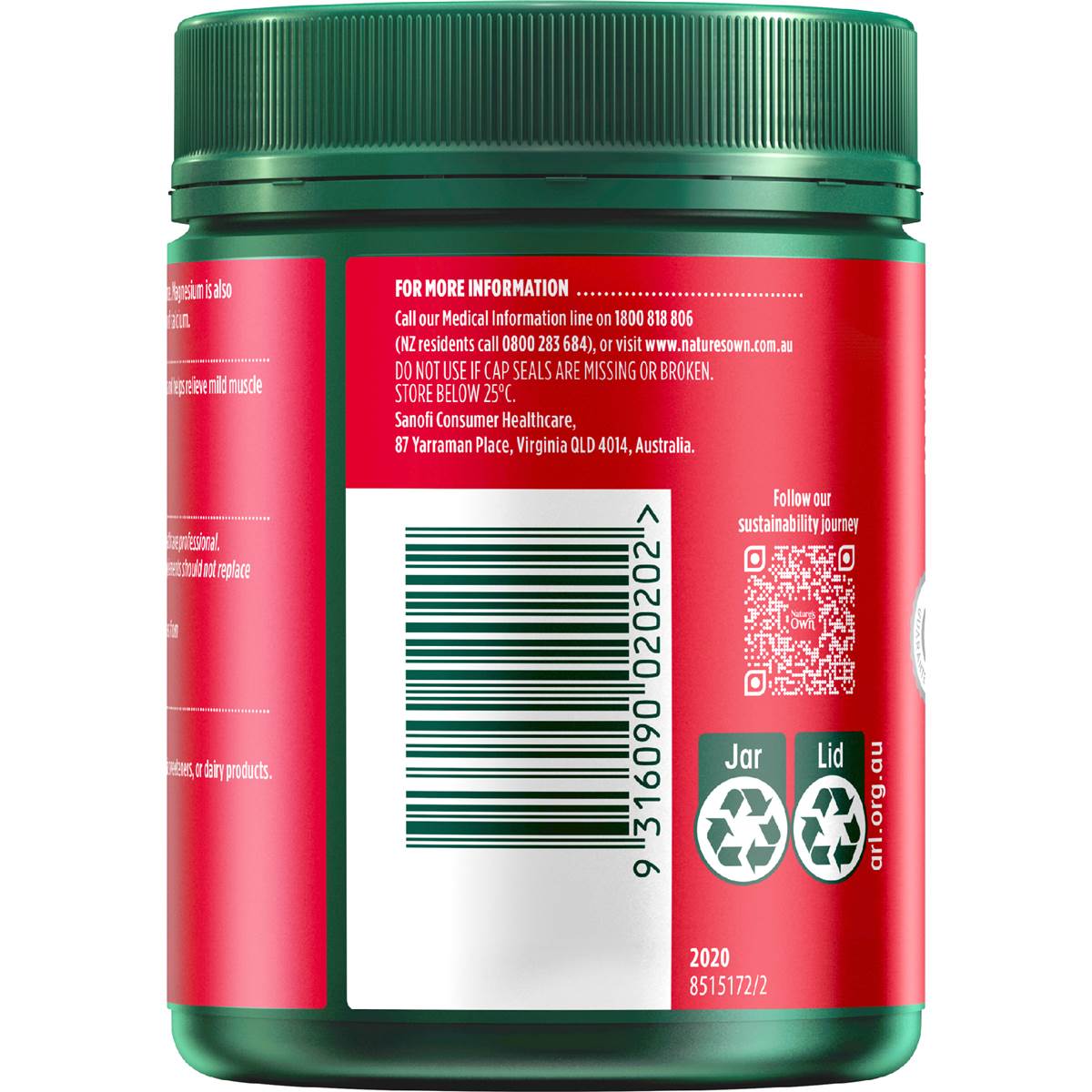Nature's Own Magnesium Chelate 500mg Muscle Health Capsules 300 Pack ...