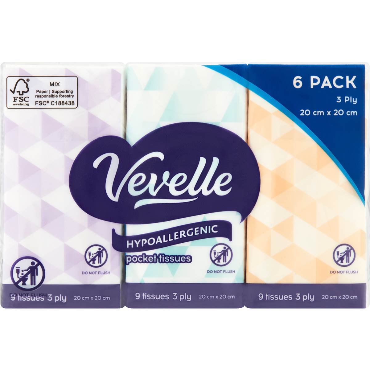 Vevelle 3 Ply 9 Sheets Hypoallergenic Facial Tissues 6 Pack Woolworths