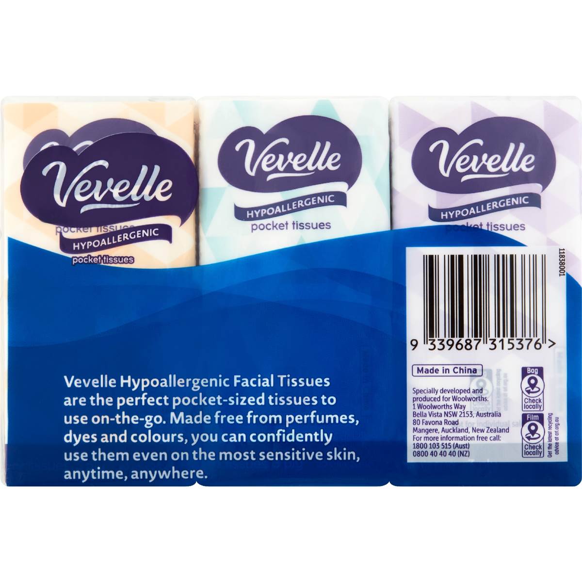 Vevelle 3 Ply 9 Sheets Hypoallergenic Facial Tissues 6 Pack Woolworths
