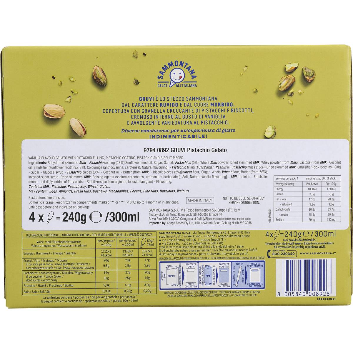 Sammontana Gruvi Pistachio 4 Pack Woolworths