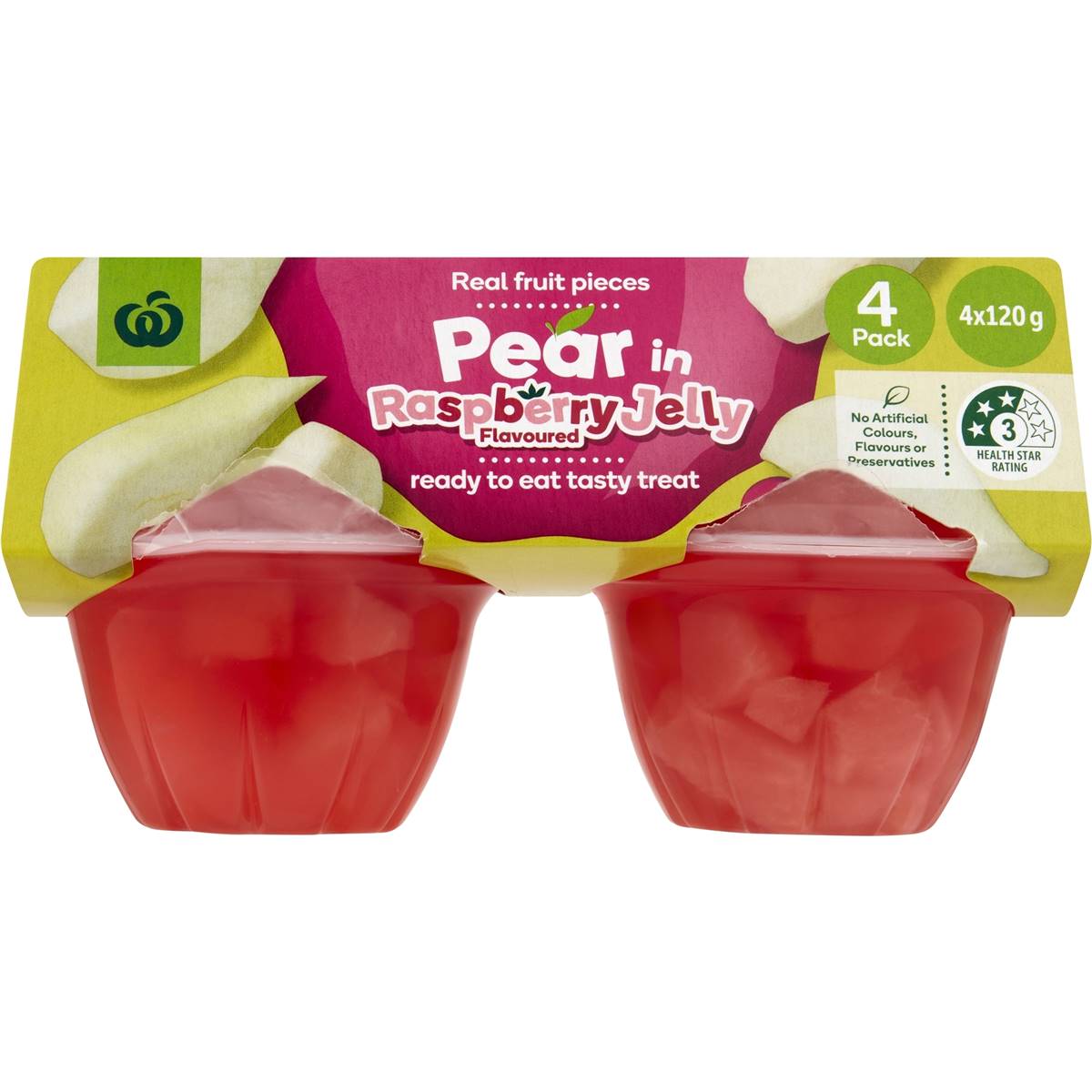 Woolworths Pear In Raspberry Flavoured Jelly 4x120g Woolworths