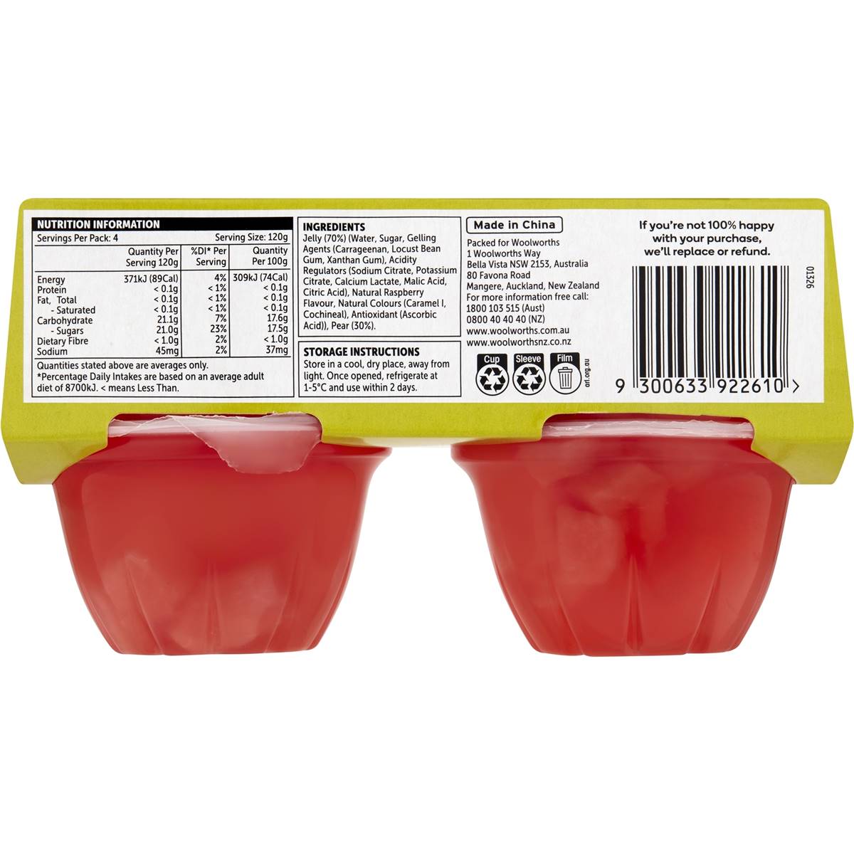 Woolworths Pear In Raspberry Flavoured Jelly 4x120g Woolworths