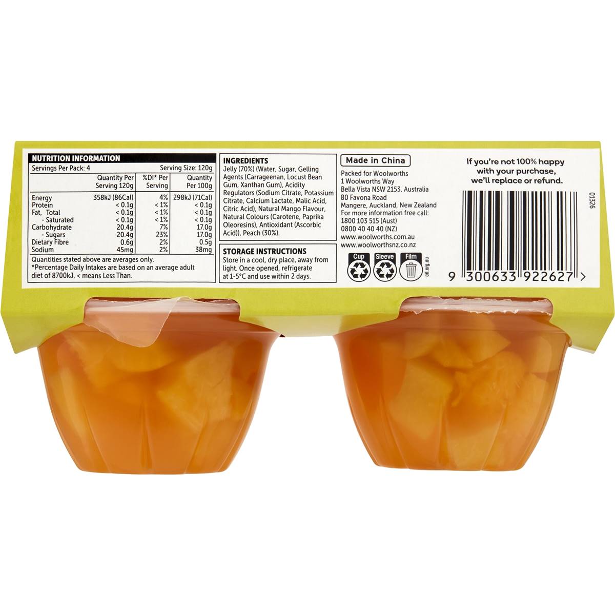 Woolworths Peach In Mango Flavoured Jelly 4 Pack Woolworths