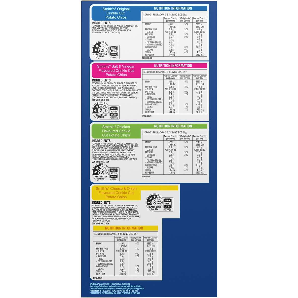 Smith's Potato Chips Original Favourites Multipack Variety 20 Pack