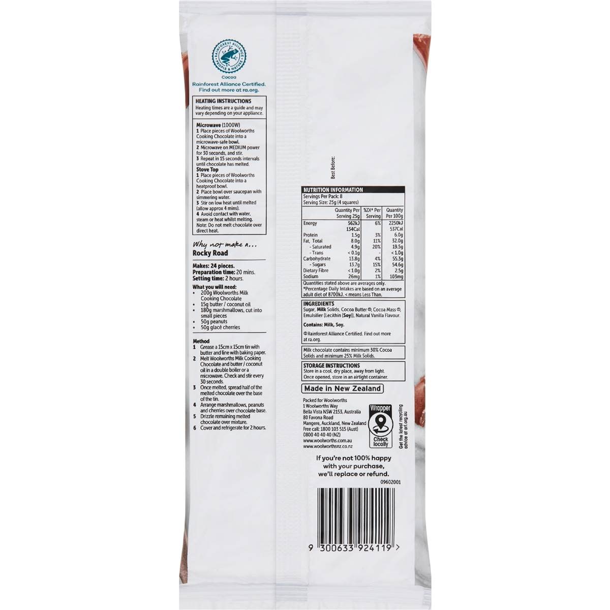 Woolworths Cooking Chocolate Milk 200g Woolworths