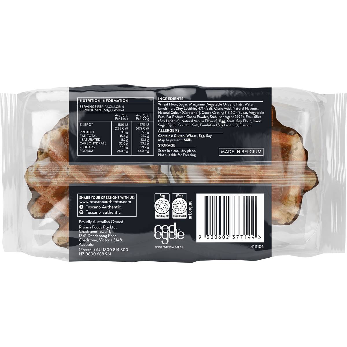 Toscano Belgian Liege Waffles Choc Coated 4 Pack Woolworths