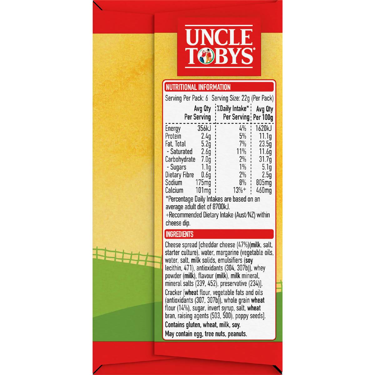 Uncle Tobys Le Snak Tasty Cheese Dip & Crackers 6pk 132g Woolworths