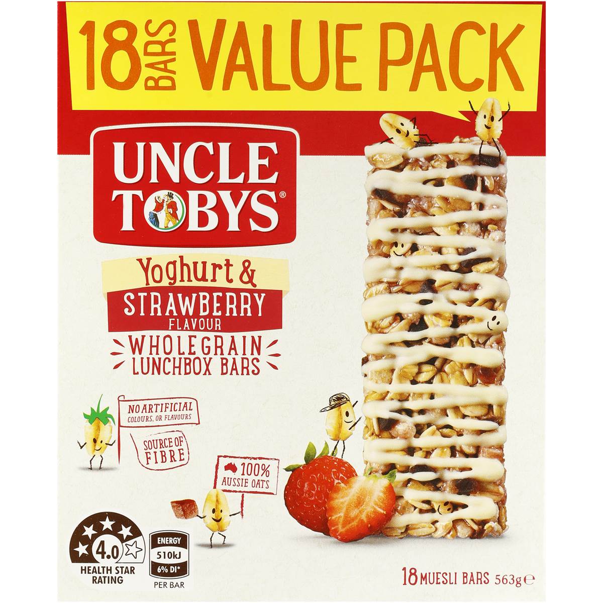 Uncle Tobys Muesli Bars Yoghurt & Strawberry 18pk 563g Woolworths