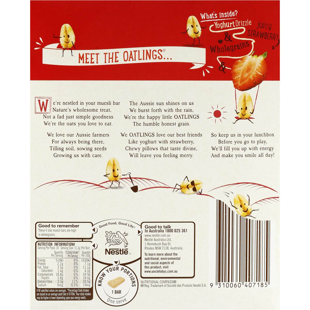 Uncle Tobys Muesli Bars Yoghurt & Strawberry 18pk 563g Woolworths