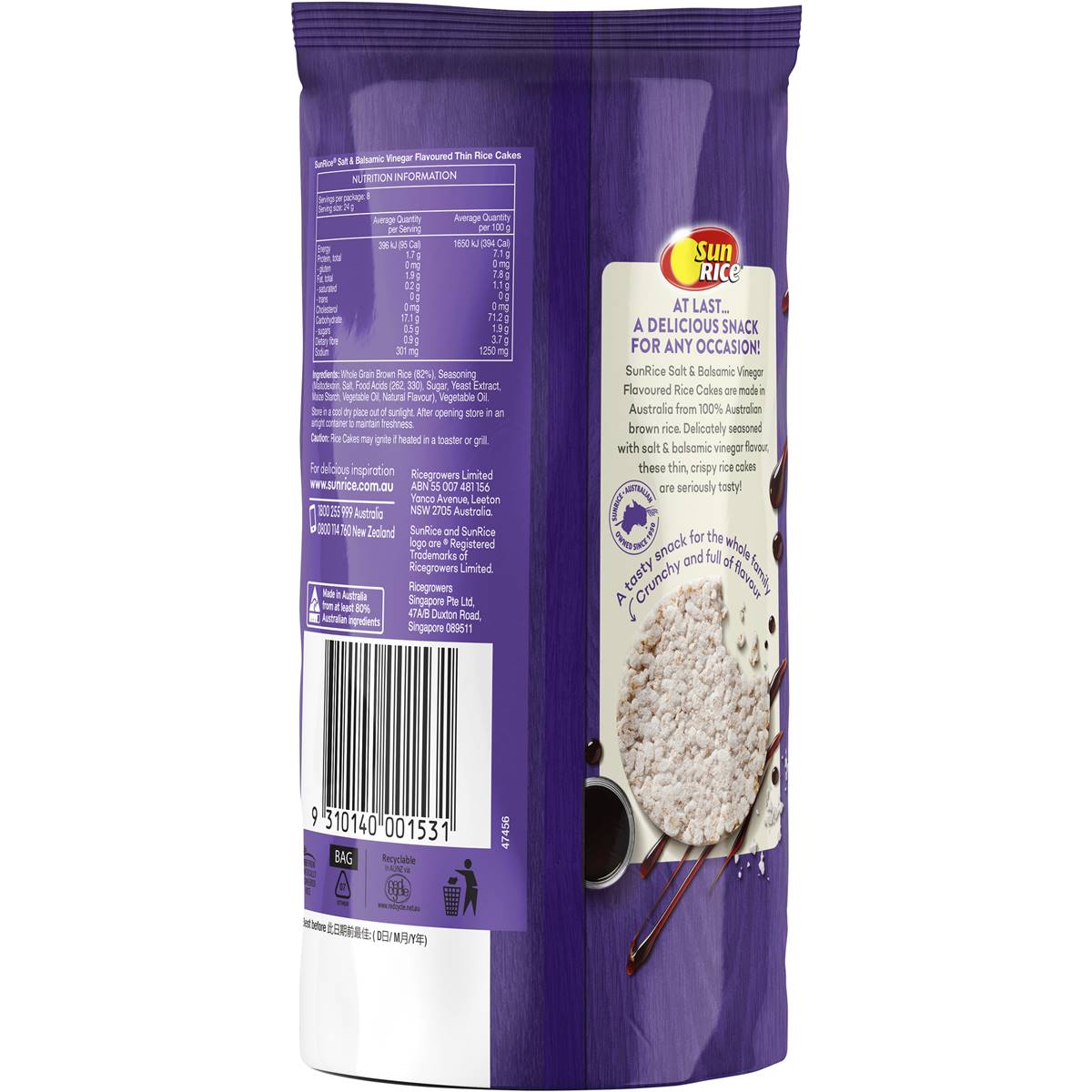 Sunrice Rice Cakes Sea Salt & Balsamic Vinegar 195g Woolworths