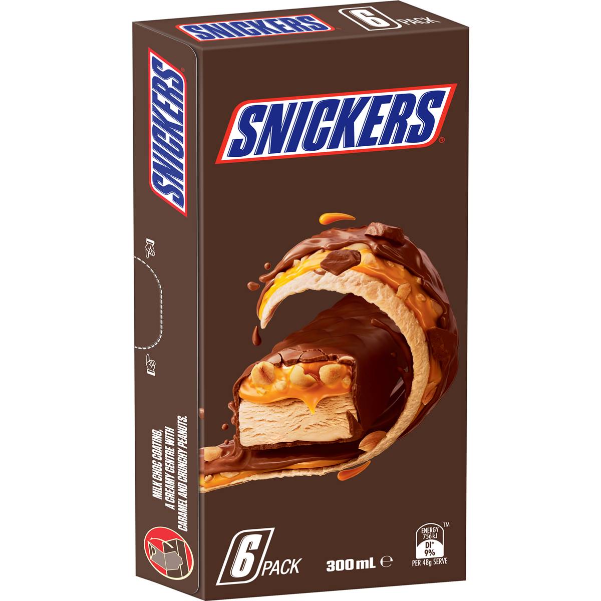 Snickers Choc Caramel Peanut Frozen Dessert Bar 6 Pack Woolworths