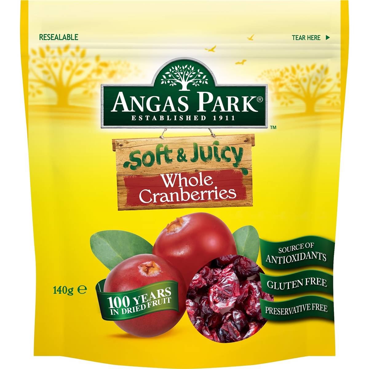 Angas Park Soft & Juicy Whole Cranberries 140g Woolworths