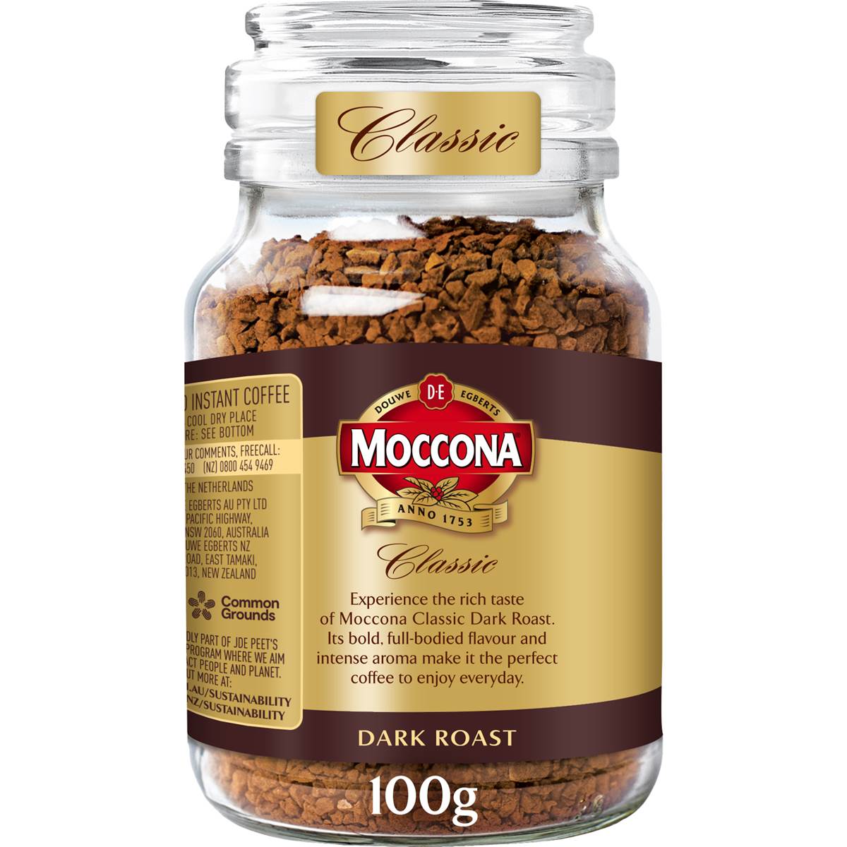 Moccona Freeze Dried Instant Coffee Classic Dark Roast 100g Woolworths