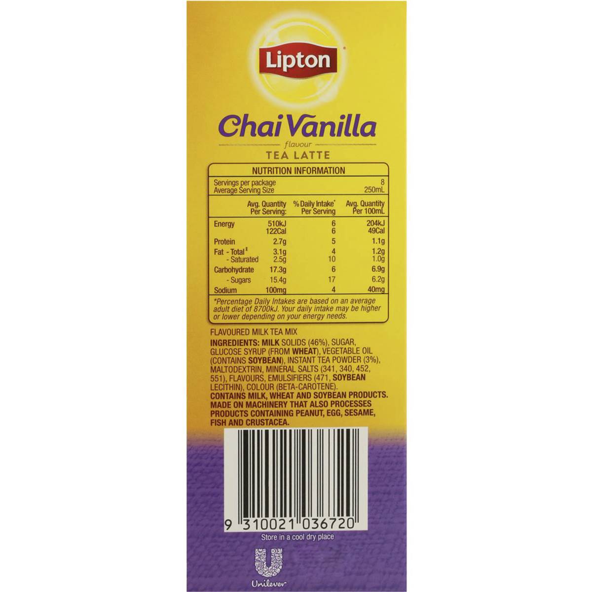 Lipton Tea Sachets Chai Latte Vanilla 8pk 185g Woolworths