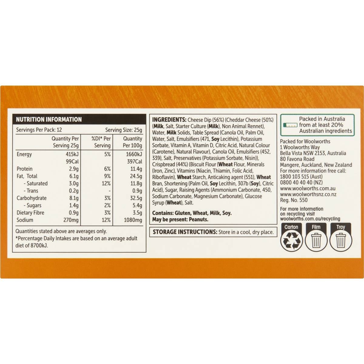 Woolworths Crispbread & Cheese Cheddar Dip 12 Pack Woolworths