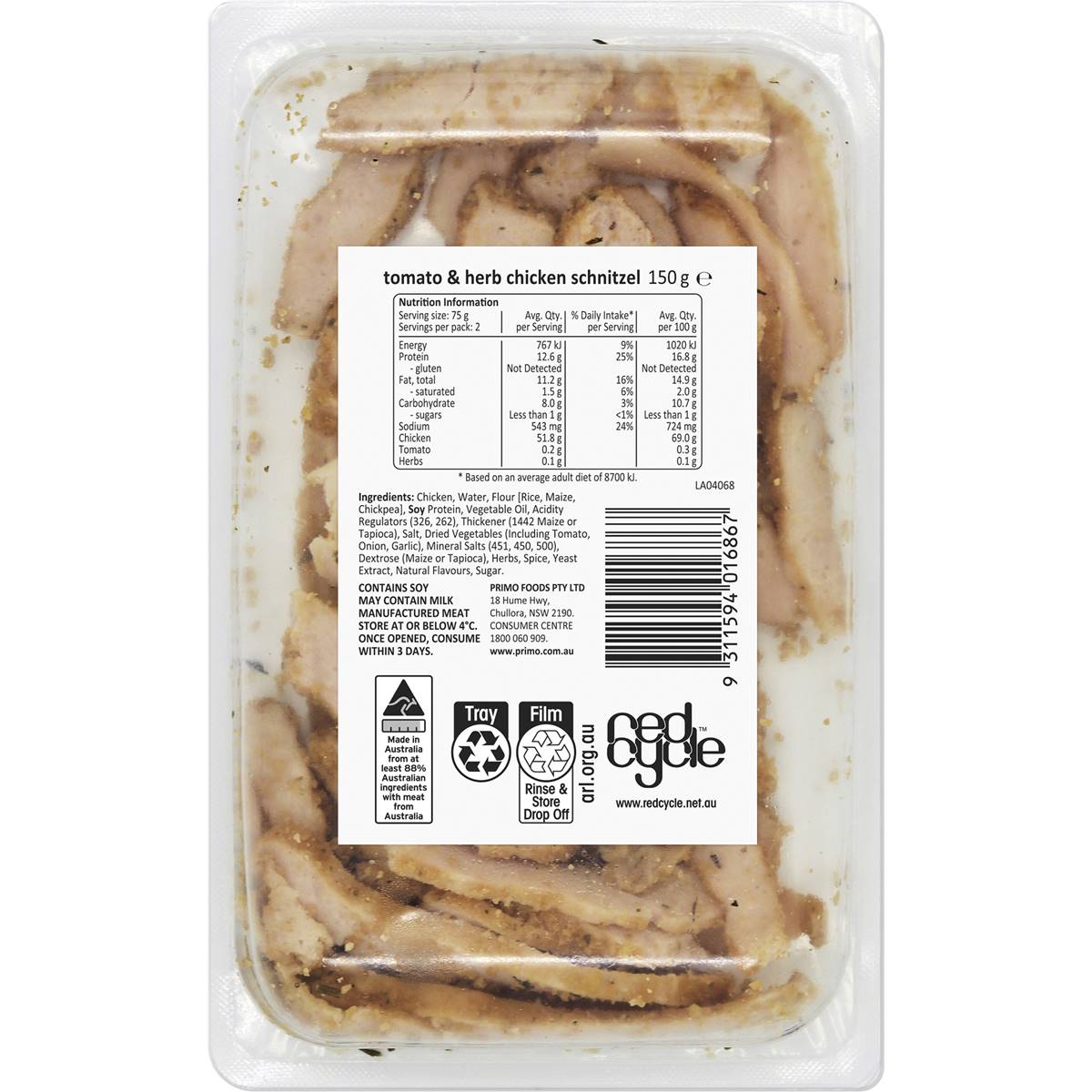 Primo Tomato Herb Chicken Schnitzel Cafe Classics 150g Woolworths primo-tomato-herb-chicken-schnitzel-cafe-classics-150g-woolworths