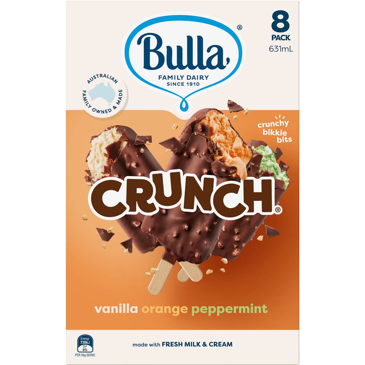Bulla Crunch Ice Cream Orange Mint Vanilla 8 Pack Woolworths