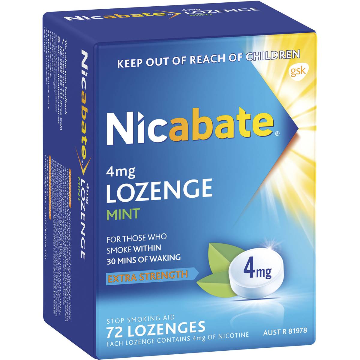 Nicabate Quit Smoking Lozenges 4mg 72 Pack Woolworths
