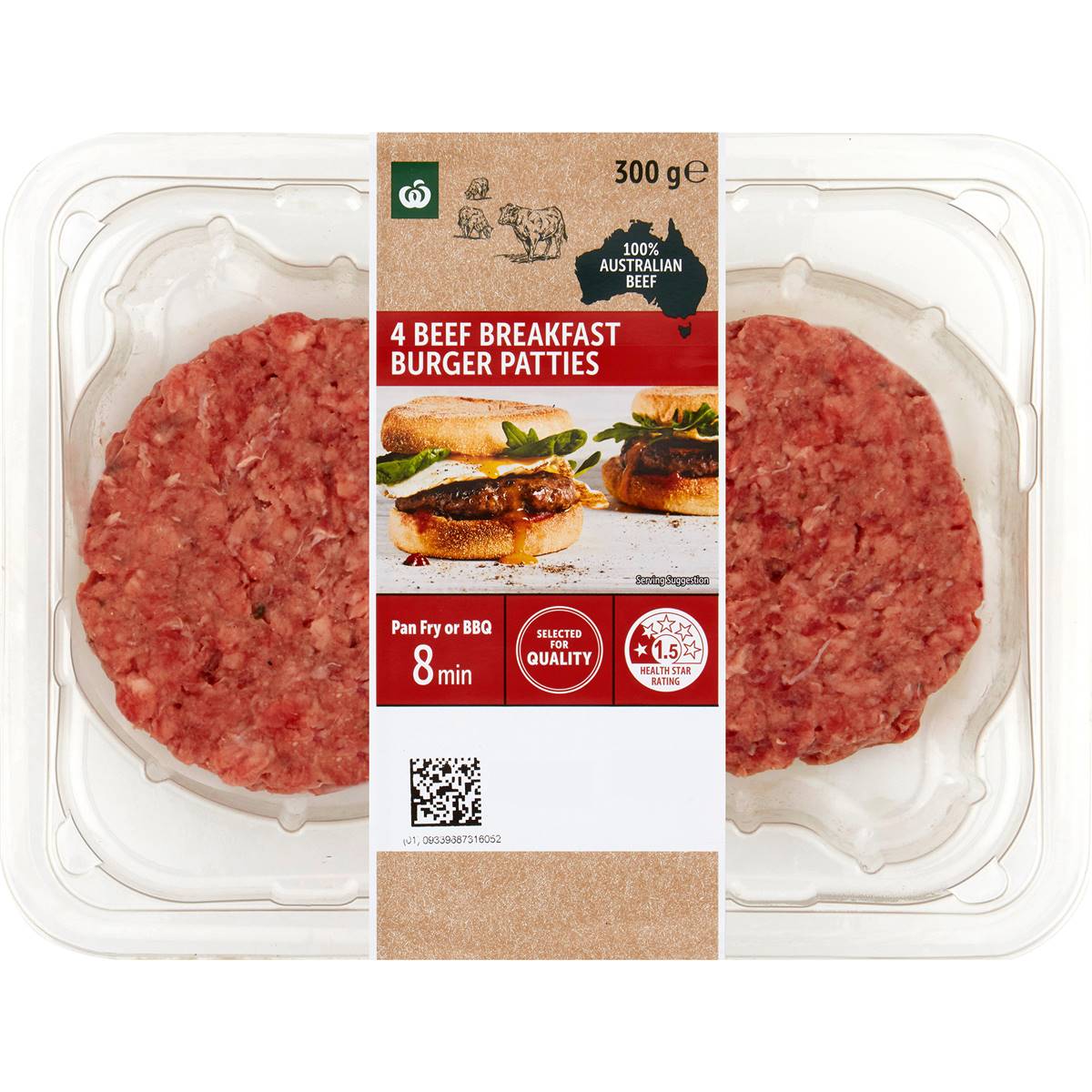Woolworths Beef Breakfast Burger Patties 4 Pack Woolworths