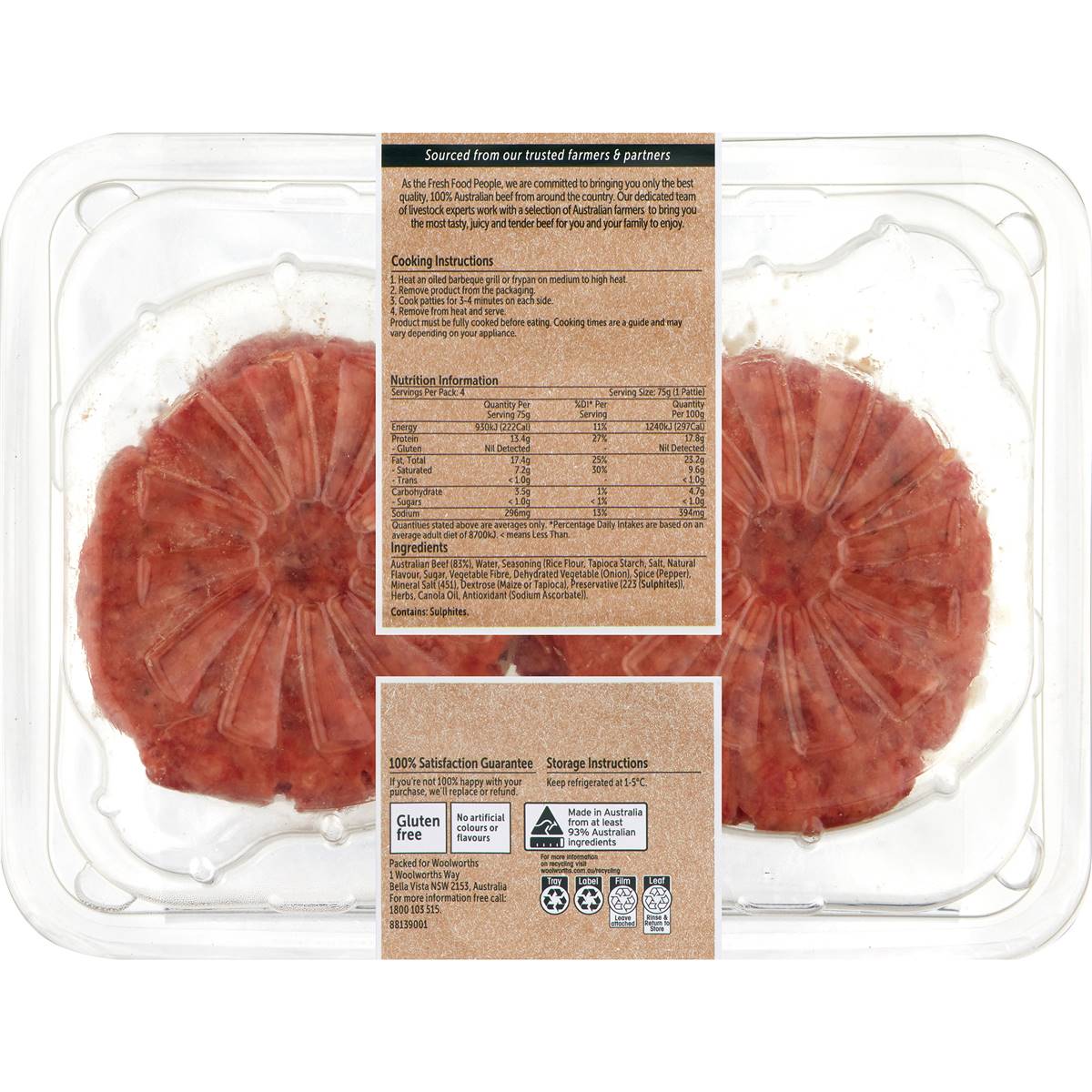 Woolworths Beef Breakfast Burger Patties 4 Pack Woolworths