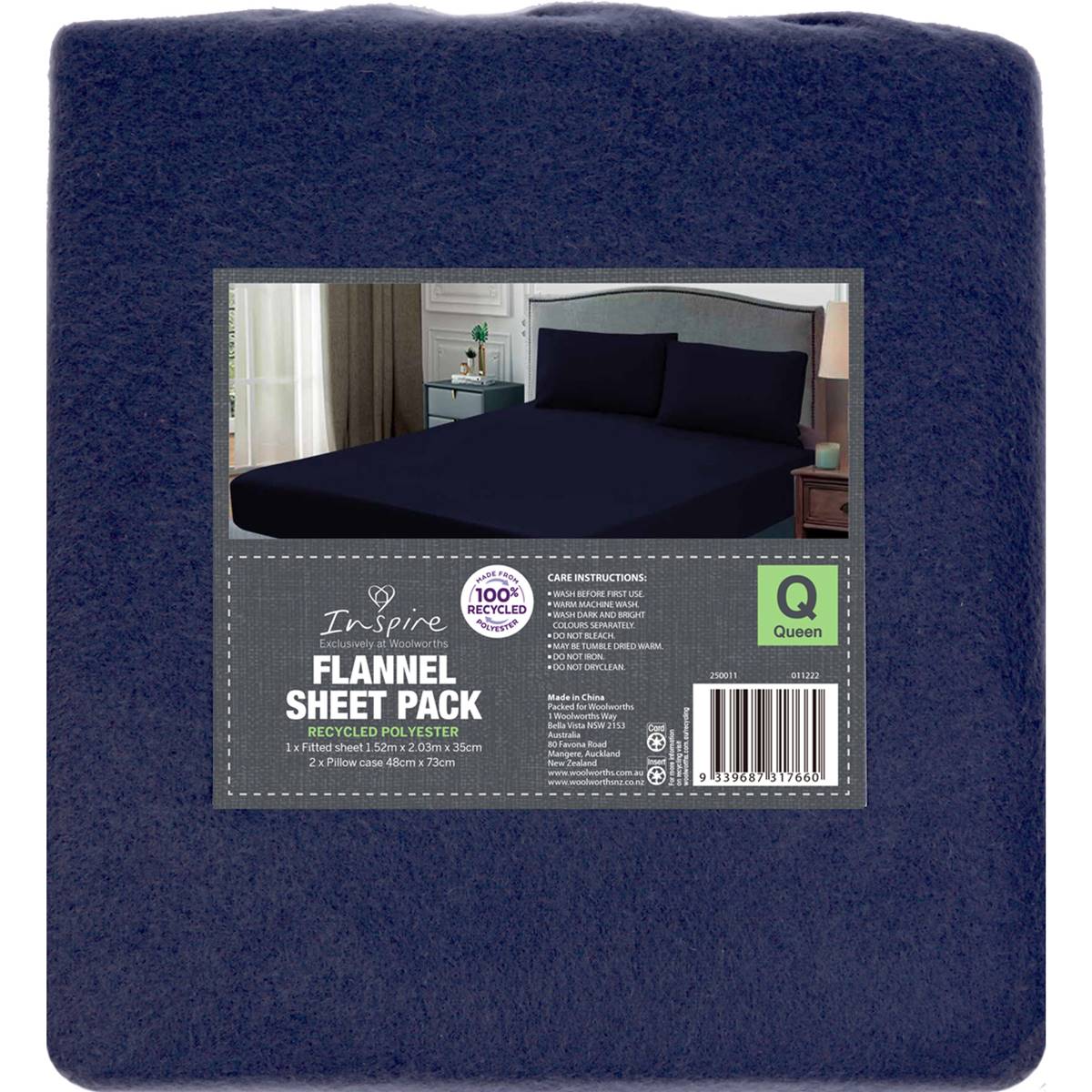Inspire Flannel Sheet Pack Queen Bed Charcoal Each Woolworths