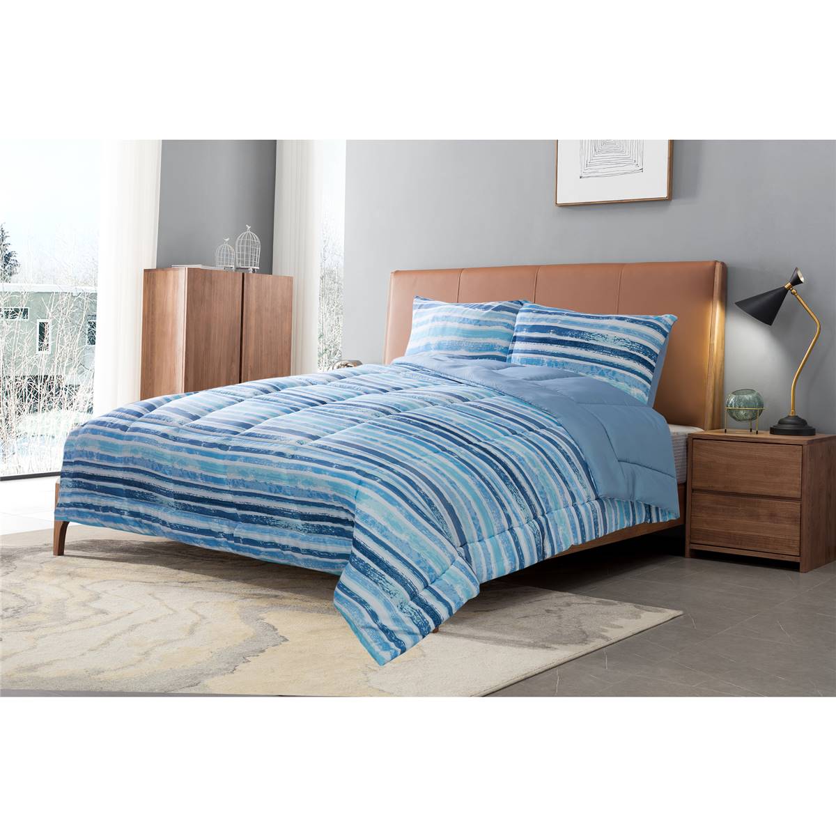Inspire Comforter Set Queen Bed Blue Stripes Each Woolworths