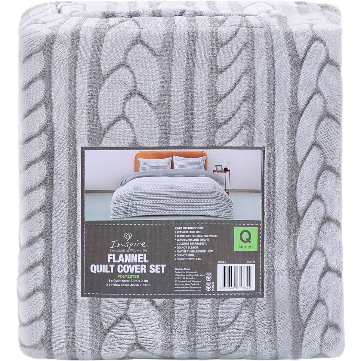 Inspire Flannel Quilt Cover Set Queen Bed Cable Each Woolworths