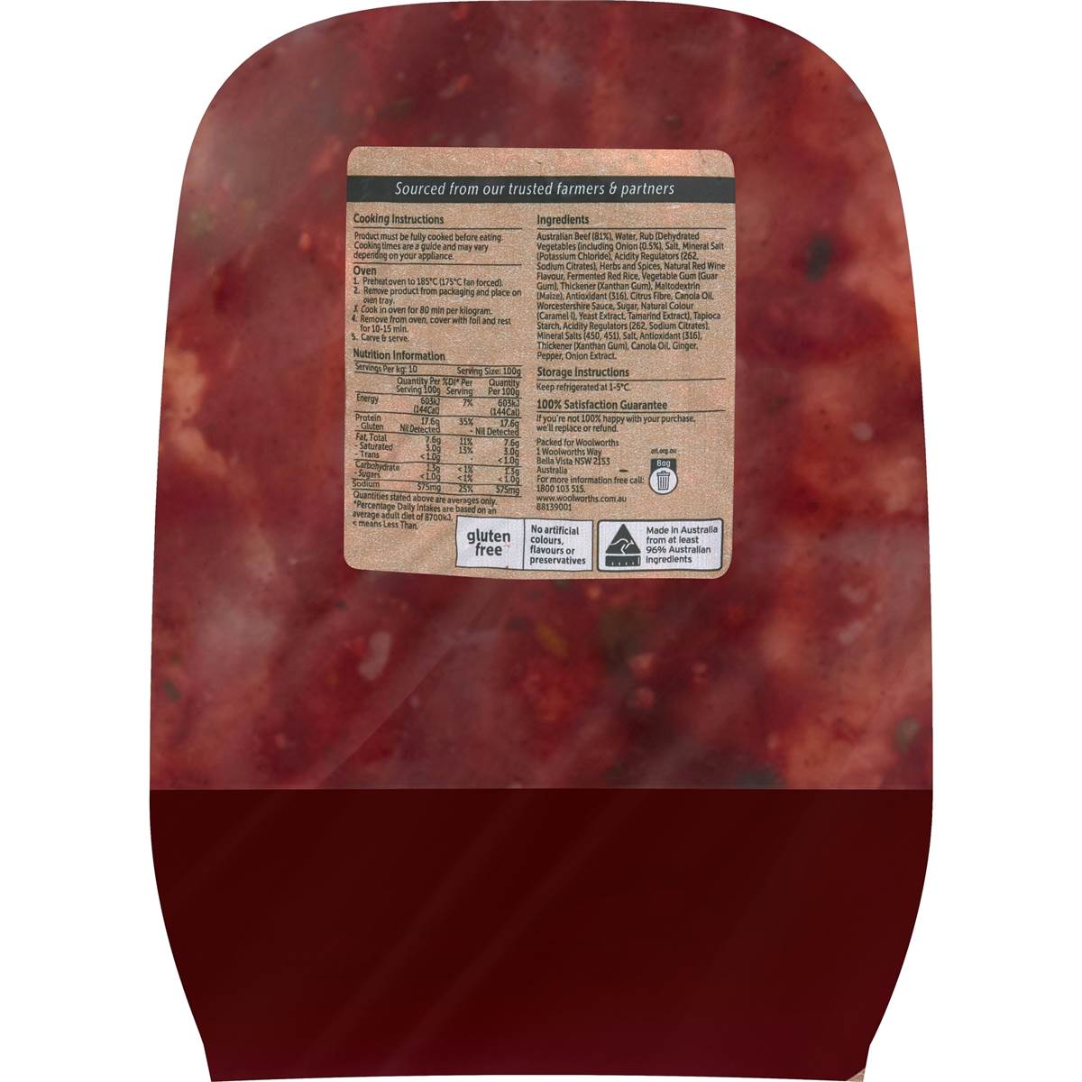 Woolworths Roast Beef In Onion, Garlic & Red Wine 800g 1.5kg Woolworths