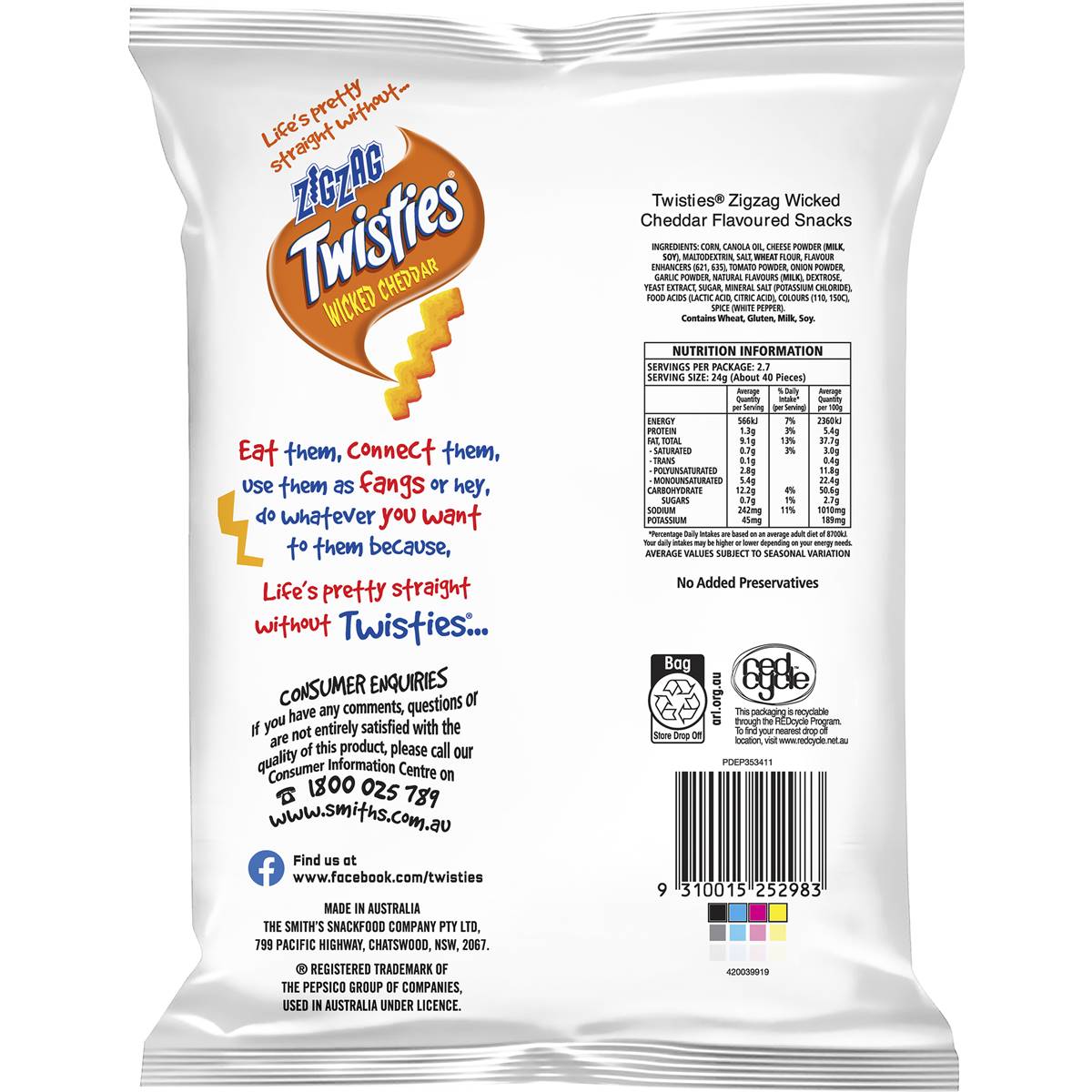 Twisties Zig Zag Wicked Cheddar Snack Bag Share Pack 65g Woolworths