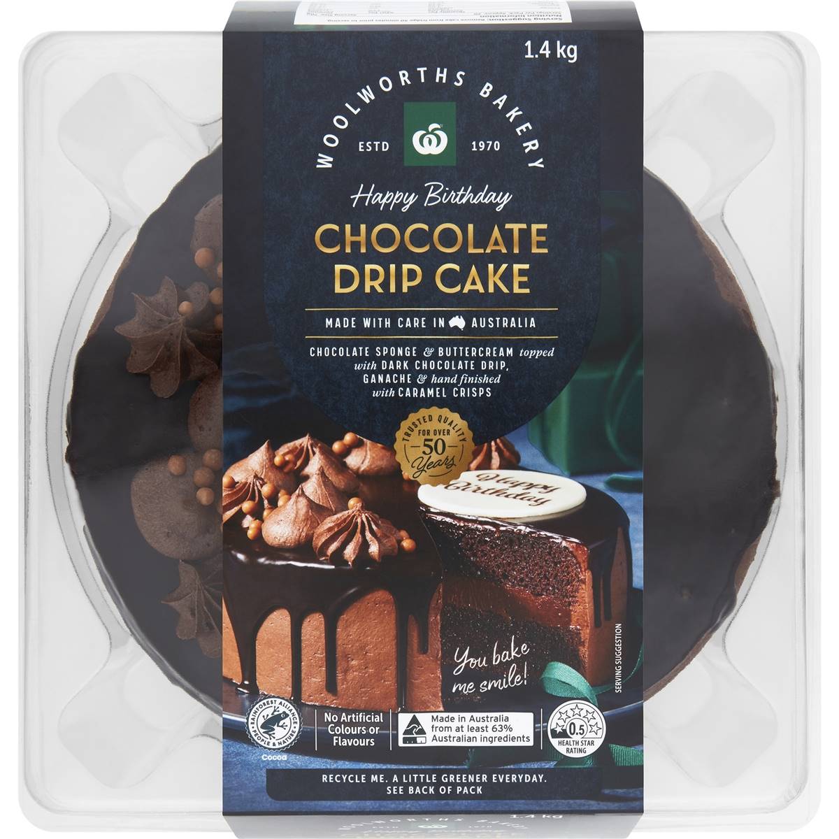 Woolworths Happy Birthday Chocolate Drip Cake 1.4kg Woolworths