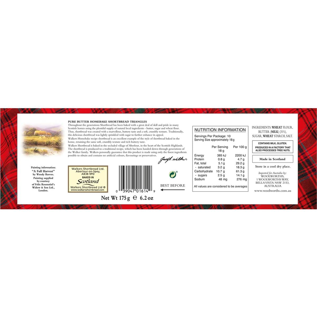 Walkers Homebake Triangles Shortbread 175g Woolworths