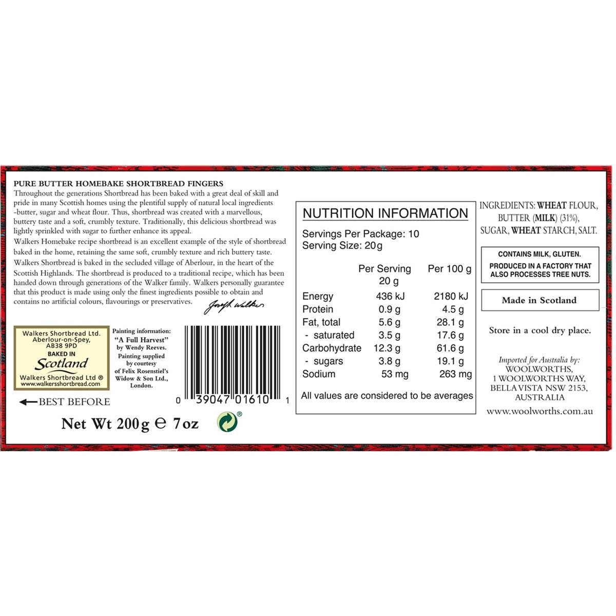 Walkers Shortbread Homebake Fingers 200g Woolworths