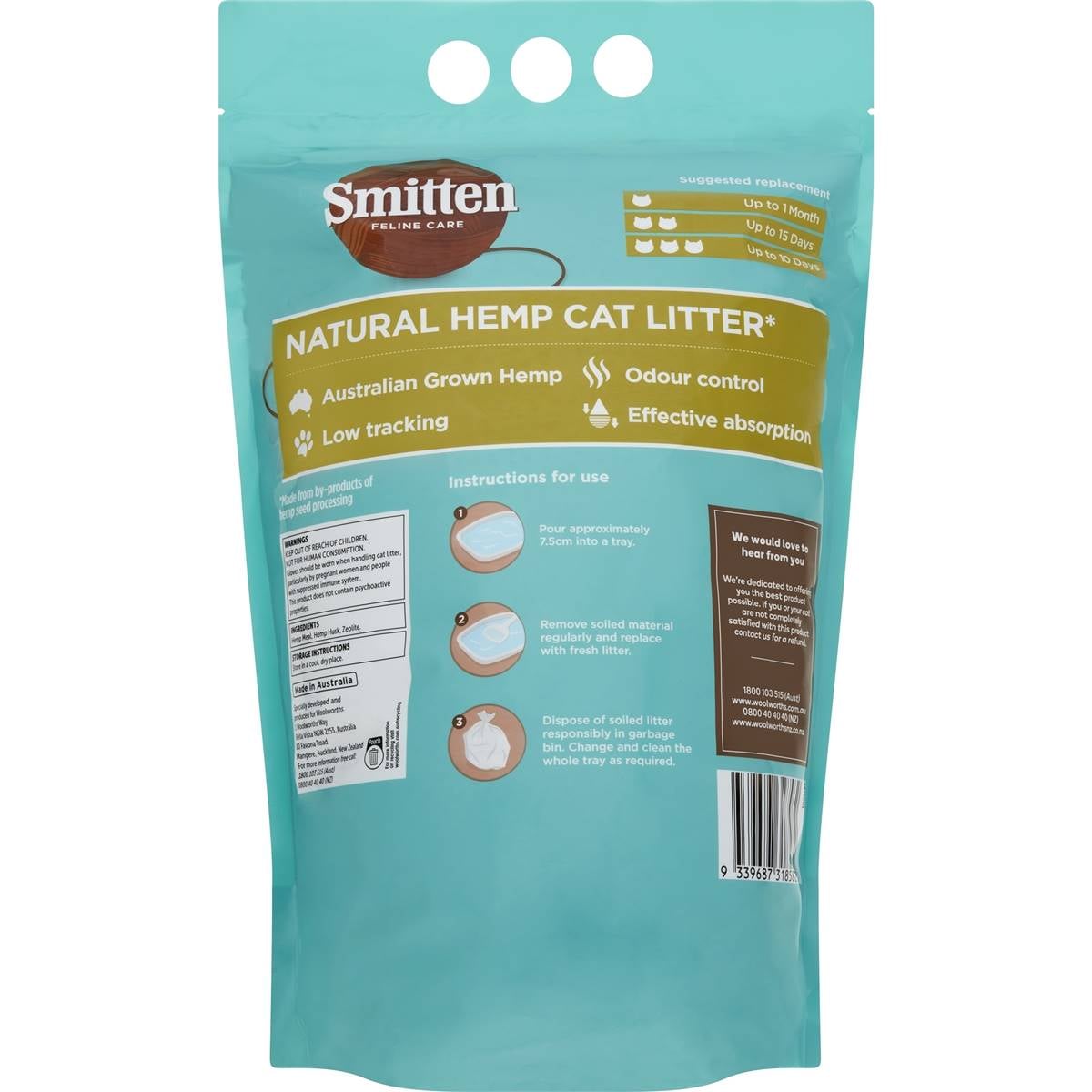 Smitten Natural Hemp Cat Litter 4kg Woolworths