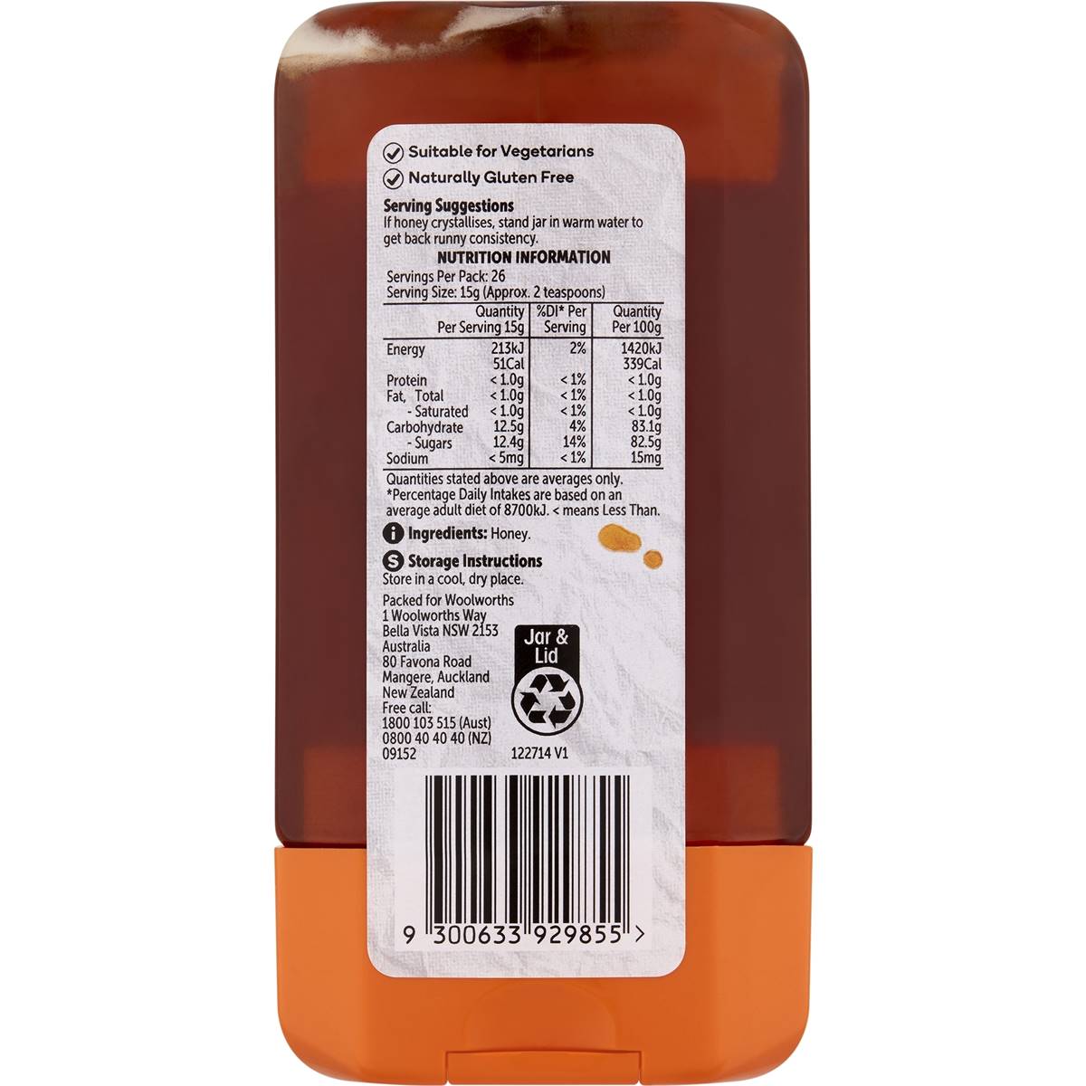 Woolworths Pure Honey 400g Woolworths