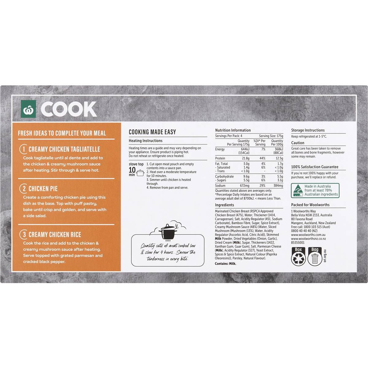 Woolworths Slow Cooked Chicken Breast In Creamy Mushroom Sauce 700g Woolworths